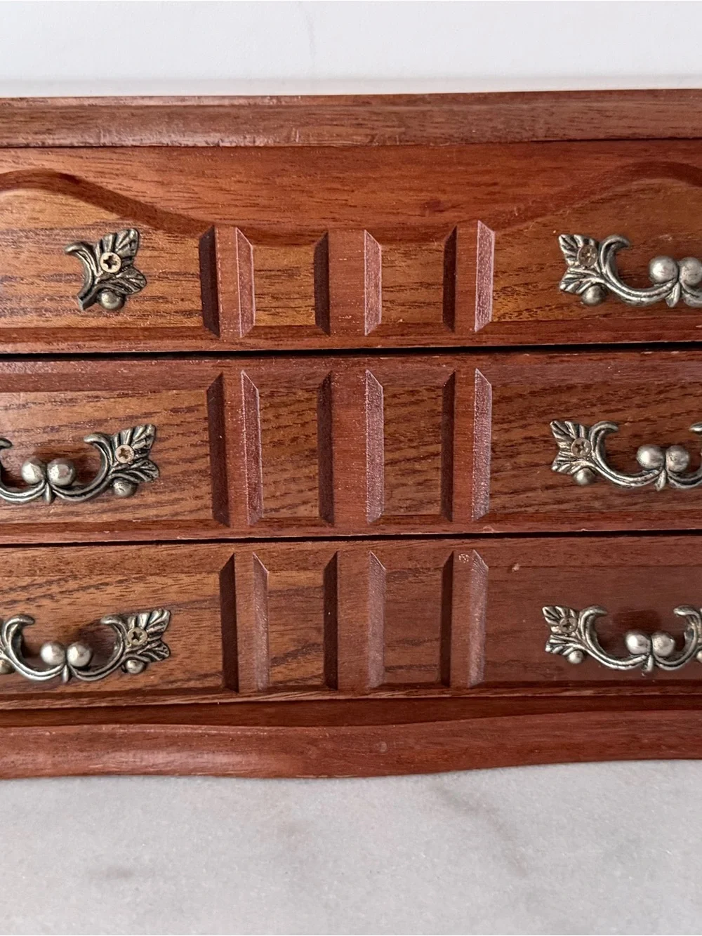 Wooden Jewelry Box with Brass Accents - Brown